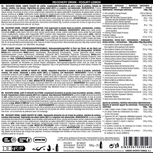 226ERS Recovery Drink, Recuperador Muscular con Proteína Whey, Creatina, Hidratos de Carbono, Triglicéridos y L-Arginina, Yogurt Limón - 500 gr 226ERS Recovery Drink, Recuperador Muscular con Proteína Whey, Creatina, Hidratos de Carbono, Triglicéridos y L-Arginina, Yogurt Limón - 500 gr