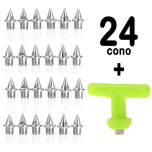 24 Clavos de Atletismo de Recambio de 12mm de Forma de Cono para Zapatillas de Atletismo de Las pincipales Marcas de Zapatillas de Clavos. para Cross y Campo a través. Llave incluida.