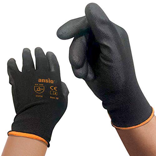 24 pares Guantes de trabajo Guantes de trabajo de manipulación general de nylon negro bañado en palma de PU - Extra grande