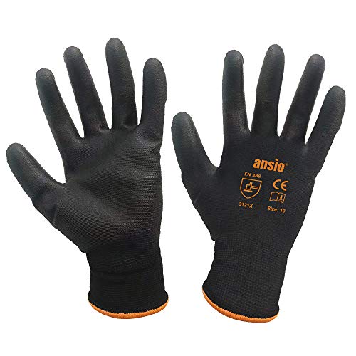 24 pares Guantes de trabajo Guantes de trabajo de manipulación general de nylon negro bañado en palma de PU - Extra grande
