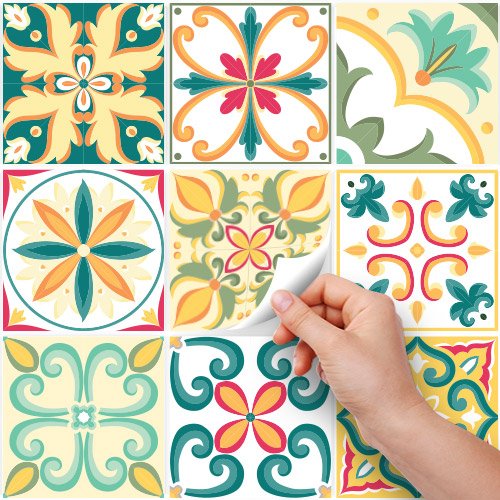 24 (Piezas) Adhesivo para Azulejos 20x20 cm - PS00111 - Pamplona - Adhesivo Decorativo para Azulejos para baño y Cocina - Stickers Azulejos - Collage de Azulejos