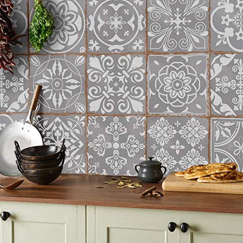 24x gris Lámina impresa 2d PEGATINAS lisas para pegar sobre azulejos cuadrados de 15cm en cocina, baños – resistentes al agua y aceite