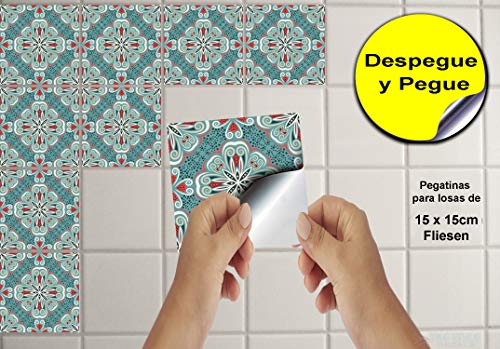24x Menta turca Lámina impresa 2d PEGATINAS lisas para pegar sobre azulejos cuadrados de 15cm en cocina, baños – resistentes al agua y aceite (TP80 - Turkish Mint)