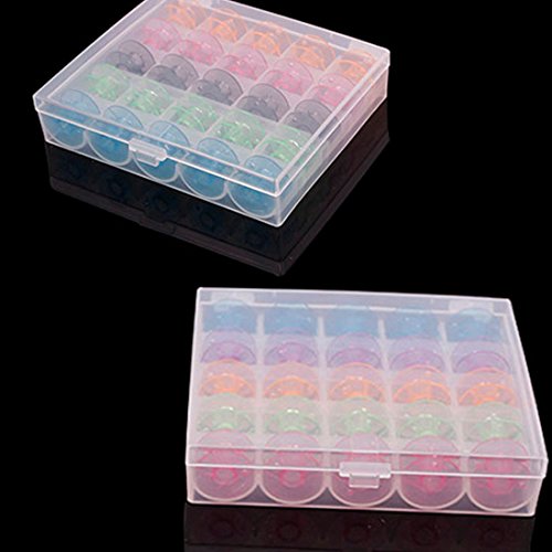 25 Grids Caja de máquina de coser de plástico transparente bobinas caso con 25 canillas color