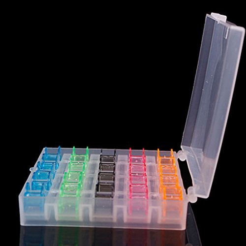 25 Grids Caja de máquina de coser de plástico transparente bobinas caso con 25 canillas color
