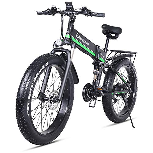 26 pulgadas neumático gordo Bicicleta eléctrica 1000W 48V Nieve E-bici Shimano 21 Velocidades Beach Cruiser Hombre Mujeres Montaña e-Bike Pedal Assist, batería de litio Frenos de disco hidráulicos