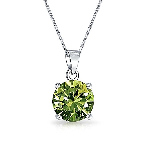 2Ct Solitario Redondo Colgante Verde Oliva Anillos Juego De Zirconia Cúbico Peridot Simulado Placa Rodio Plata 925 18A