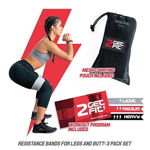 2GetFit Bandas Elásticas Musculación (Set de3): Banda Tela Glúteos, Goma de Resistencia Fitness, Cintas/Bandas Elásticas/Resistencia, Gimnasio/Gym/TRX