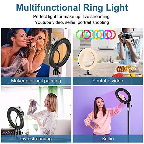 2NLF Aro de Luz para Movil 10" RGB Anillo de luz LED con Trípode Soporte 53" Altura Regulable 26 Colores 10 Brillos Regulables Control Remoto Inalámbrico para Selfie Maquillaje Youtube TIK Tok Live 2NLF Aro de Luz para Movil 10" RGB Anillo de luz LED con Trípode Soporte 53" Altura Regulable 26 Colores 10 Brillos Regulables Control Remoto Inalámbrico para Selfie Maquillaje Youtube TIK Tok Live