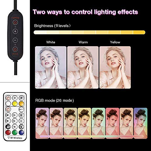 2NLF Aro de Luz para Movil 10" RGB Anillo de luz LED con Trípode Soporte 53" Altura Regulable 26 Colores 10 Brillos Regulables Control Remoto Inalámbrico para Selfie Maquillaje Youtube TIK Tok Live