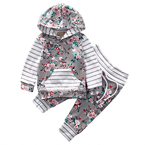 2pcs Infantil NiñAs Ropa Conjuntos Rosa ImpresióN Raya Manga Larga Tops Encapuchado + Rosa Pantalones (80cm/6-12 Meses)