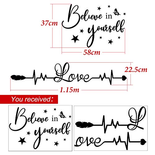 2pcs Pegatinas Pared Citas Inspiradoras Vinilos Frases Letras Motivadoras Inglés Stickers Adhesivos Negro Decoración Habitación Dormitorio Salón Oficina