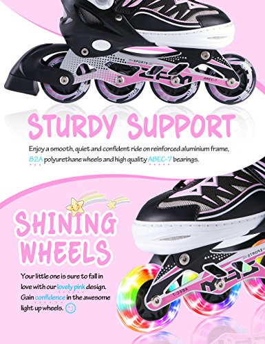 2PM SPORTS Cytia Ajustable Iluminación Patines en línea para niños y Adolescentes con luz Completa hasta LED Ruedas, Diversión Flashing Roller Blades para niños y niñass - Pink M(32-35EU)