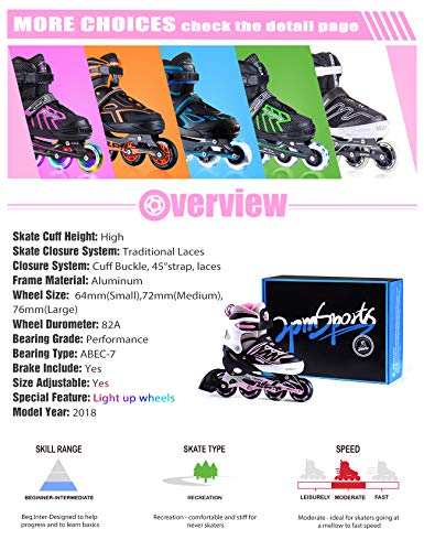 2PM SPORTS Cytia Ajustable Iluminación Patines en línea para niños y Adolescentes con luz Completa hasta LED Ruedas, Diversión Flashing Roller Blades para niños y niñas- Pink S(28-31EU)