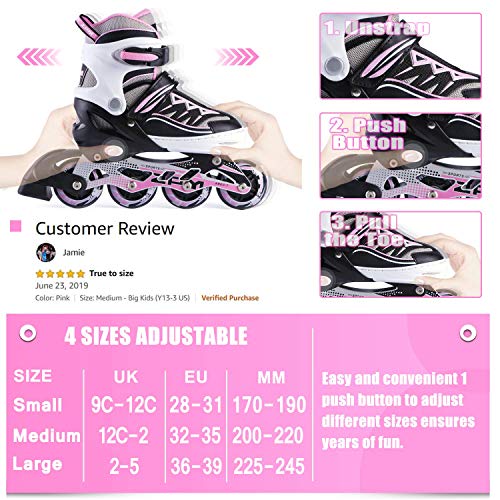 2PM SPORTS Cytia Ajustable Iluminación Patines en línea para niños y Adolescentes con luz Completa hasta LED Ruedas, Diversión Flashing Roller Blades para niños y niñas- Pink S(28-31EU)