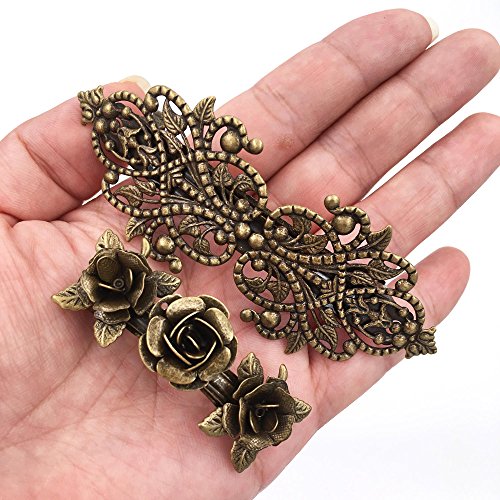 2Pzas Pasador de Metal Retro Vintage Hebilla Prendedor del Pelo Rosas Accesorios Bronce