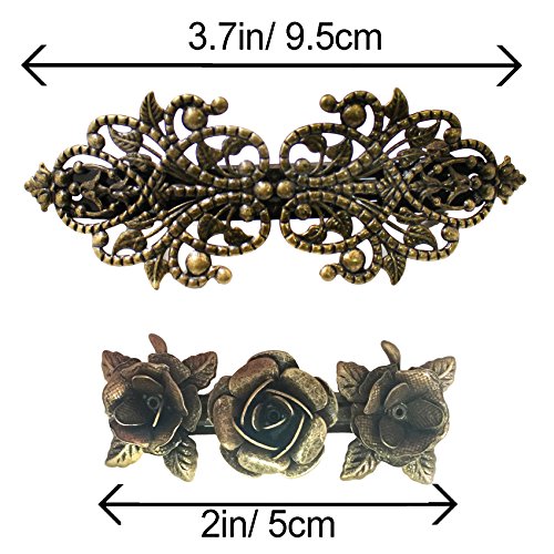 2Pzas Pasador de Metal Retro Vintage Hebilla Prendedor del Pelo Rosas Accesorios Bronce