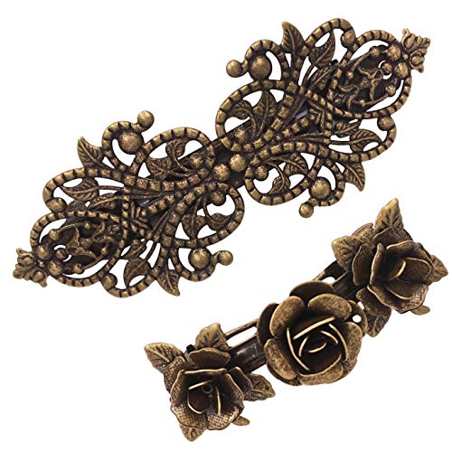 2Pzas Pasador de Metal Retro Vintage Hebilla Prendedor del Pelo Rosas Accesorios Bronce