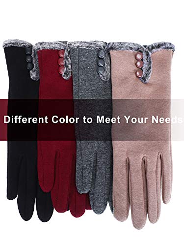 3 Pares de Guantes de Invierno de Mujeres Guantes de Pantalla Táctil de Anti-viento para Mujeres Chicas Uso de Invierno (Negro, Gris, Caqui 1)