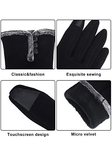 3 Pares de Guantes de Invierno de Mujeres Guantes de Pantalla Táctil de Anti-viento para Mujeres Chicas Uso de Invierno (Negro, Gris, Caqui 1)