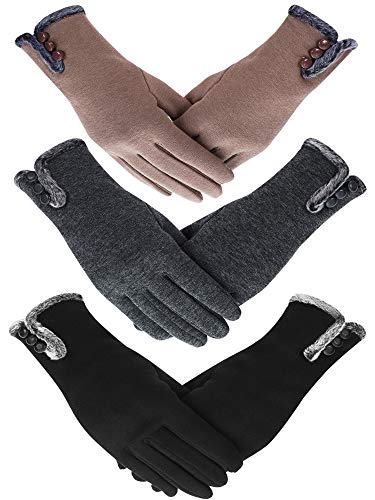 3 Pares de Guantes de Invierno de Mujeres Guantes de Pantalla Táctil de Anti-viento para Mujeres Chicas Uso de Invierno (Negro, Gris, Caqui 1)