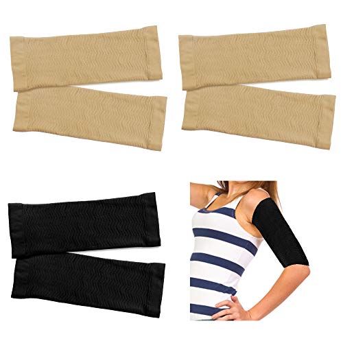 3 Pares Mangas del Brazo Cubierta para Brazo Adelgazante Brazo Aptitud Deportivo para Mujeres Chicas Pérdida de Peso (2 Pares Beige+ 1 par Negro)