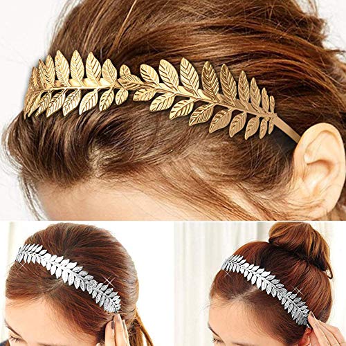 3 Pcs Diadema de Hoja Estilo,Diosa Romana Rama de la Hoja Cabello Nupcial,Trajes de Diadema Diosa Griega de Banda de Pelo de Hoja Boho Alice Diadema de Corona Tiara Accesorios(Oro,Plata,Oro Rosa)