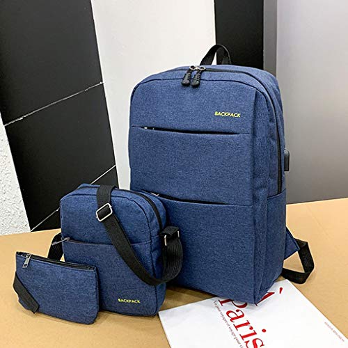 3 Piezas De Bolsos Casuales para JóVenes De Color SóLido Bolsillo De MúLtiples Capas para Escuela Y Mochila De Viaje Lona Mensajero/Billetera/Traje De Mochila