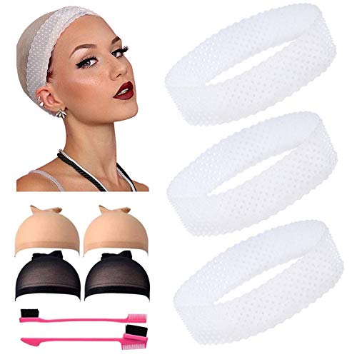 3 piezas de silicona transparente agarre de peluca suave fuerte agarre antideslizante banda de peluca a prueba de sudor diadema accesorios para el cabello para peluca fija (blanco)