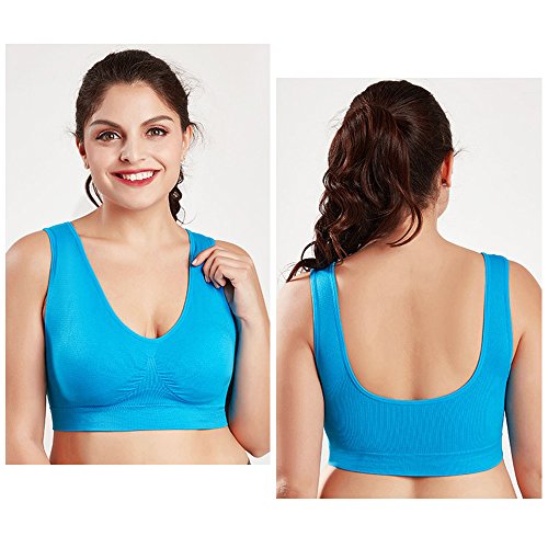 3 Piezas Sujetador Deportivo para Mujeres Sin Costuras Yoga Racerback Top con Almohadillas Extraíbles Ultimate Corriendo Gimnasio Ropa (2XL: 42/44, Azul&Sandía&Morado)