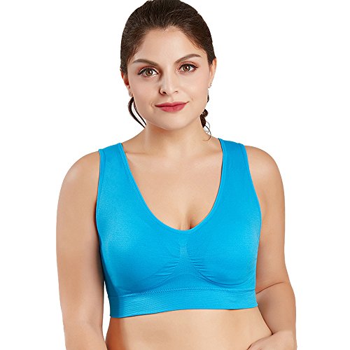 3 Piezas Sujetador Deportivo para Mujeres Sin Costuras Yoga Racerback Top con Almohadillas Extraíbles Ultimate Corriendo Gimnasio Ropa (2XL: 42/44, Azul&Sandía&Morado)