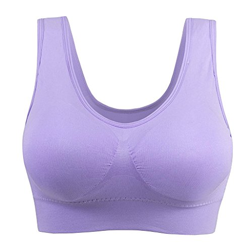 3 Piezas Sujetador Deportivo para Mujeres Sin Costuras Yoga Racerback Top con Almohadillas Extraíbles Ultimate Corriendo Gimnasio Ropa (2XL: 42/44, Azul&Sandía&Morado)