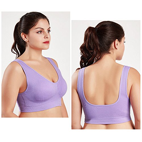 3 Piezas Sujetador Deportivo para Mujeres Sin Costuras Yoga Racerback Top con Almohadillas Extraíbles Ultimate Corriendo Gimnasio Ropa (3XL: 44/46, Azul&Sandía&Morado)