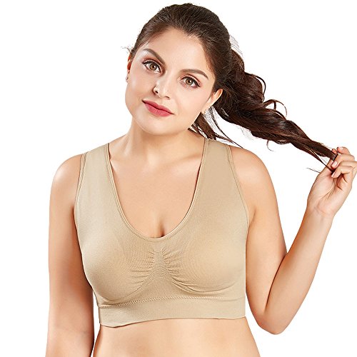 3 Piezas Sujetador Deportivo para Mujeres Sin Costuras Yoga Racerback Top con Almohadillas Extraíbles Ultimate Corriendo Gimnasio Ropa (3XL: 44/46, Desnudo&Negro&Blanco)