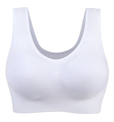 3 Piezas Sujetador Deportivo para Mujeres Sin Costuras Yoga Racerback Top con Almohadillas Extraíbles Ultimate Corriendo Gimnasio Ropa (3XL: 44/46, Desnudo&Negro&Blanco)