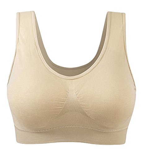 3 Piezas Sujetador Deportivo para Mujeres Sin Costuras Yoga Racerback Top con Almohadillas Extraíbles Ultimate Corriendo Gimnasio Ropa (XL: 40/42, Desnudo&Negro&Blanco)