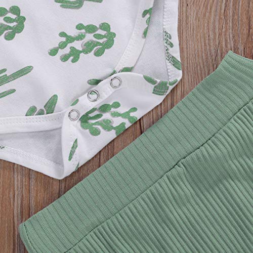 3 uds, Trajes de Verano para bebés, niños y niñas, Pantalones Cortos de algodón de Manga Corta con Volantes, Pantalones + Diadema (Green, 9-12 Months)