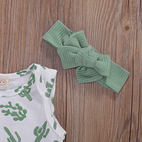 3 uds, Trajes de Verano para bebés, niños y niñas, Pantalones Cortos de algodón de Manga Corta con Volantes, Pantalones + Diadema (Green, 9-12 Months)