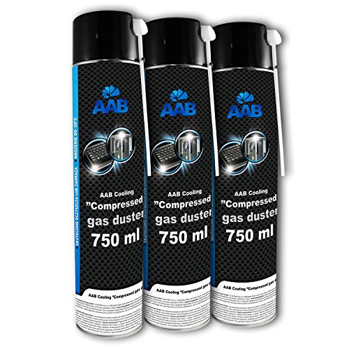 3 x AAB Botella de Aire Comprimido 750ml para Limpiar Teclados, Ordenadores, Copiadoras, Cámaras, Impresoras y Otros Equipos Eléctricos, Soplador de Aire, Eliminación de Polvo, Spray Limpiador