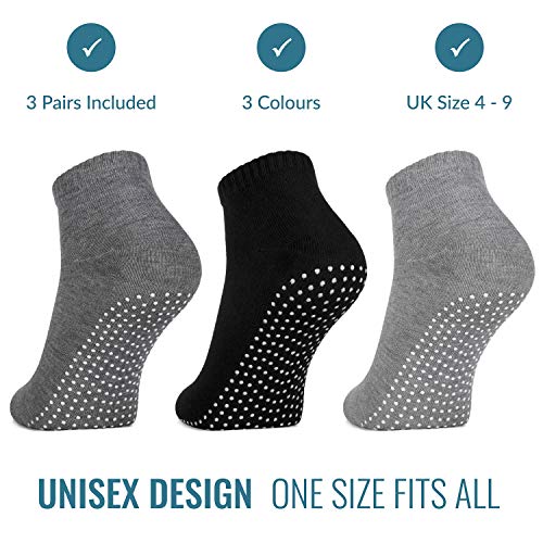 3 x Pairs Non Slip Yoga Pilates Socks Martial Arts Fitness Dance Barre. Anti-Slip/Non-Slip,Full Toe Ankle Fall Prevention Grip Socks, Sox UK 4-9 / EU 38-44 by AllThingsAccessory®