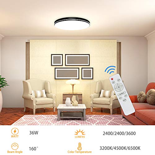 36 W LED Lámpara de Techo, bapro Plafón Luz de Techo LED Regulable, Plafon Techo Led Cocina Luz con Control Remoto para Baño Dormitorio Cocina Sala Estar Comedor[Clase de Eficiencia Energética A++]