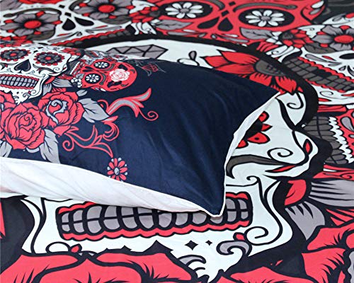 3D Juego De Cama Juego De Ropa De Cama De Flores De Calavera con Funda De Edredón Elegante Y Estampado De Fibra De Poliéster 1 Y Fundas De Almohada 2 (3 Piezas) Estilo1 Auk