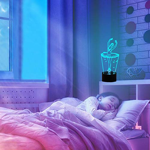 3D Lámpara óptico Illusions Luz Nocturna, EASEHOME LED Lámpara de Mesa Luces de Noche para Niños Decoración Tabla Lámpara de Escritorio 7 Colores Cambio de Botón Táctil y Cable USB, Bailarín
