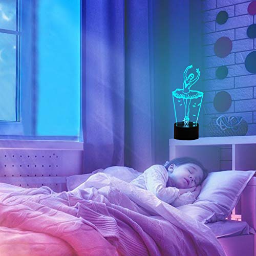 3D Lámpara óptico Illusions Luz Nocturna, EASEHOME LED Lámpara de Mesa Luces de Noche para Niños Decoración Tabla Lámpara de Escritorio 7 Colores Cambio de Botón Táctil y Cable USB, Bailarín 3D Lámpara óptico Illusions Luz Nocturna, EASEHOME LED Lámpara de Mesa Luces de Noche para Niños Decoración Tabla Lámpara de Escritorio 7 Colores Cambio de Botón Táctil y Cable USB, Bailarín
