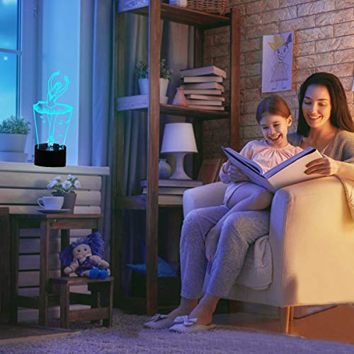 3D Lámpara óptico Illusions Luz Nocturna, EASEHOME LED Lámpara de Mesa Luces de Noche para Niños Decoración Tabla Lámpara de Escritorio 7 Colores Cambio de Botón Táctil y Cable USB, Bailarín