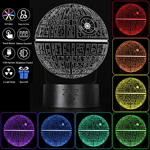 3D LED Star Wars Luz de noche, Lámpara de ilusión Death Star + R2-D2 + Millennium Falcon, Tres patrones y 16 colores Lámpara de decoración Cambio - Regalo perfectos para niño - 3 paquete