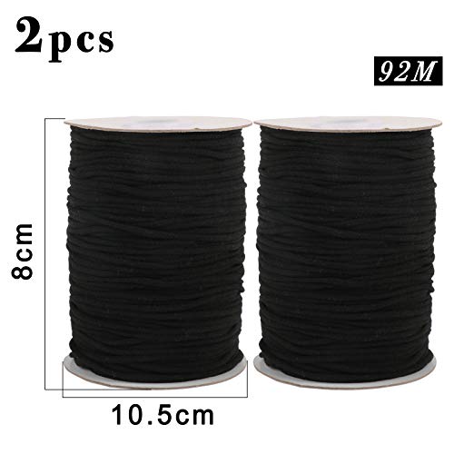 【3mm 186m】Goma Elástica Costura Cinta Redonda Negro Cordón Elástico Cuerda Tela Banda Elástica para Manualidad Coser DIY Ropa Bricolaje