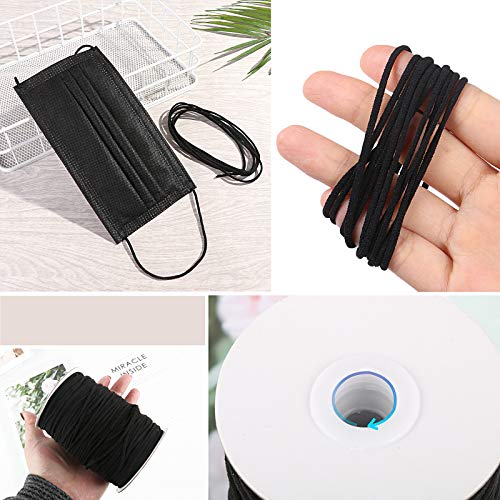 【3mm 186m】Goma Elástica Costura Cinta Redonda Negro Cordón Elástico Cuerda Tela Banda Elástica para Manualidad Coser DIY Ropa Bricolaje