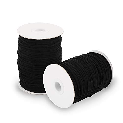 【3mm 186m】Goma Elástica Costura Cinta Redonda Negro Cordón Elástico Cuerda Tela Banda Elástica para Manualidad Coser DIY Ropa Bricolaje