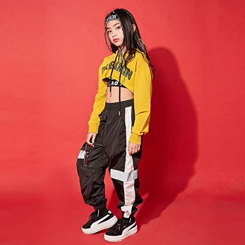 3Pcs Girls Hip Hop Dance Costume NiƱos Street Dance Clothes Set Sudadera Corta con Capucha, Camiseta sin Mangas, Pantalones Reflectantes 3Pcs Girls Hip Hop Dance Costume NiƱos Street Dance Clothes Set Sudadera Corta con Capucha, Camiseta sin Mangas, Pantalones Reflectantes